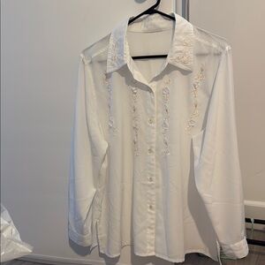 White Embroidered Button-Up Shirt